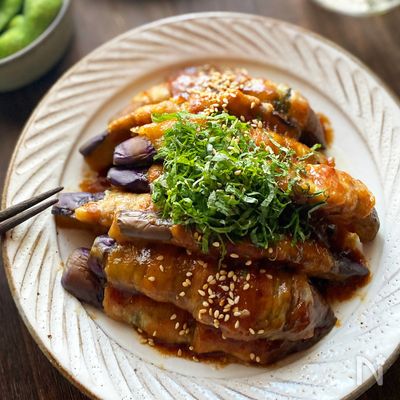 大葉たっぷり!なすの肉巻き甘味噌だれ