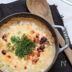 豆腐ソースで作る　鮭と青ねぎの餅チーズグラタン