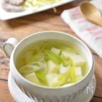 塩茹で豚の茹で汁で☆豆腐とネギの中華スープ♪
