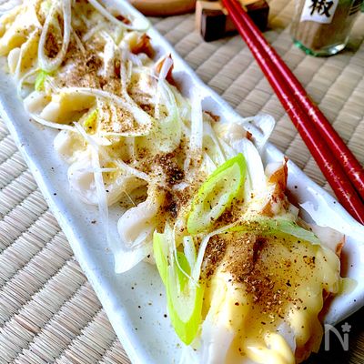 切ってのせてチンだけ‼︎ビールがススムちくわねぎマヨチーズ