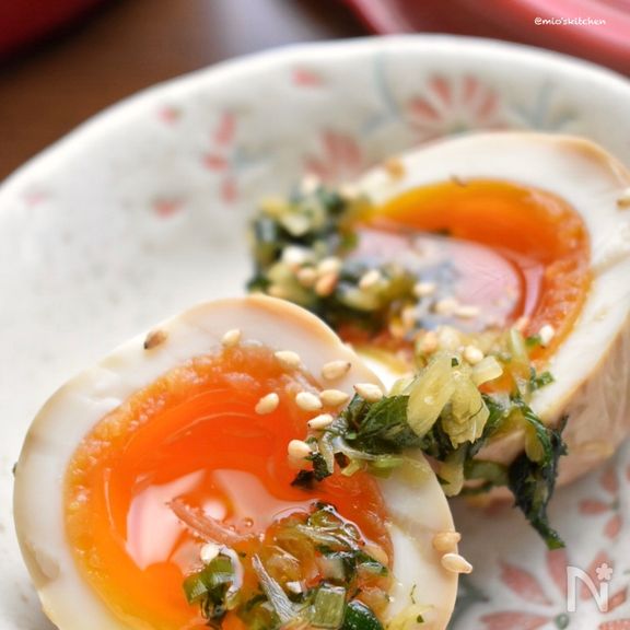 だしの香りと旨味たっぷり♡薬味半熟味玉♡