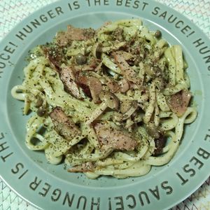 M＊Pの作ってみた!投稿(濃厚バジルのクリームうどん)