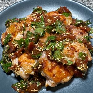楽ラク手抜キッチン🐶🐾の作ってみた!投稿(さっぱり美味しい♪鶏もも肉の梅ポン中華ダレがけ)
