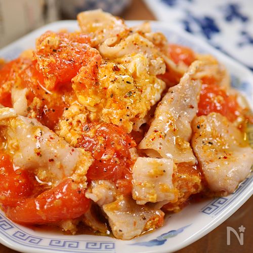 ぷるぷるゆで豚とトマトの卵炒め🍚香るメキシカン🤩🌵