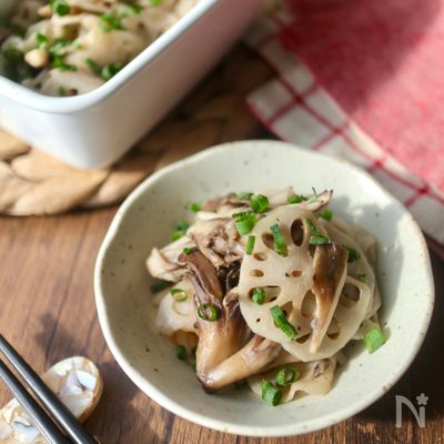 【５分で完成★】レンチンで作る蓮根と舞茸のやみつきポン酢和え