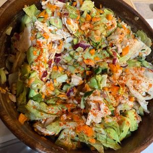 1267732の作ってみた!投稿(スプーンで食べる！しっとり鶏むね肉サラダ・スパイシー胡麻ドレ)