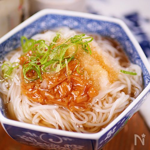 冷たくてさっぱり🤭🎐なめ茸とおろしの簡単そうめん♪