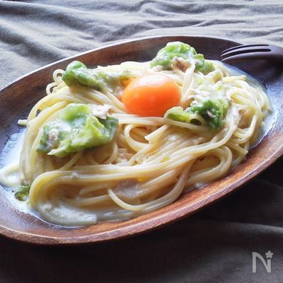 レタスがうま～！～ツナのめんつゆカルボナーラ風パスタ～