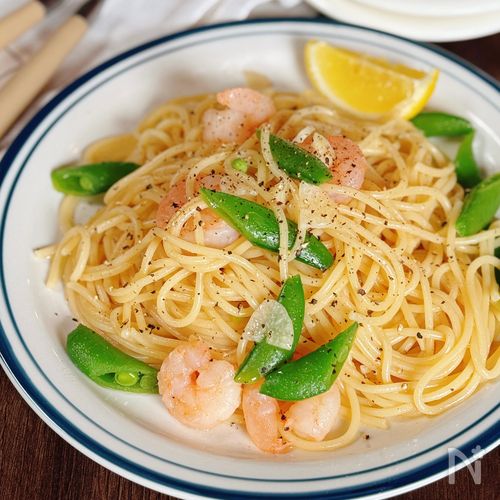【エビとスナップエンドウのパスタ】手軽に作れる和風仕立て♪