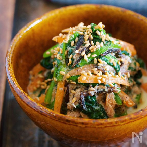 栄養満点♪『ほうれん草とひじきのごまマヨサラダ』