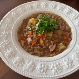 こむぎの作ってみた!投稿(スペイン風【レンズ豆とじゃがいものスープ】これ一品で満足♪)