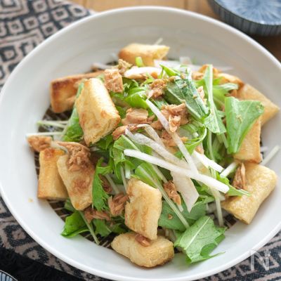 水菜と油揚げの和風ツナサラダ【簡単・鉄分補給にも!】