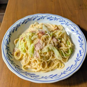 るるる♪の作ってみた!投稿(ワンパン♩キャベツのクリームスープパスタ)