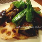 蓮根と茄子の甘辛炒め♪