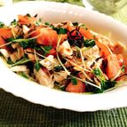 おかずサラダ＊トマトと鶏ささみの塩昆布あえ