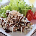 もやしの豚肉巻き、お好み焼き風