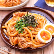 【豚こまビビンうどん】レンジで完成！ピリ辛韓国風うどん♡