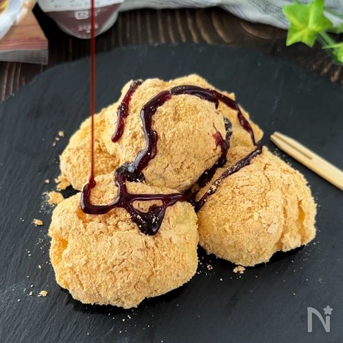 レンチンで！とろけるお豆腐餅～デーツシロップがけ～