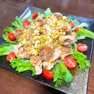 あっこの作ってみた!投稿(《食べ過ぎ注意!!》絶品!!ご飯がすすむ油淋鶏（揚げない）)