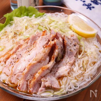 鶏ももネギ塩チャーシュー素麺✨夏のさっぱりネギ塩レモン味🤩