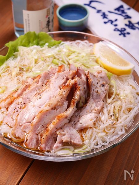 鶏ももネギ塩チャーシュー素麺✨夏のさっぱりネギ塩レモン味🤩