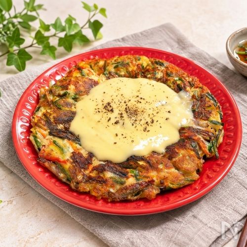 野菜たっぷり米粉でチーズフォンデュチヂミ