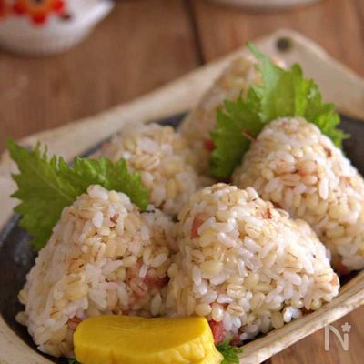 梅おかかとチーズのもち麦おにぎり【冷凍作り置き】