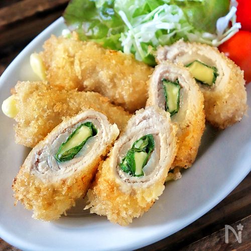 【くるくる大葉チーズのスティックとんかつ】
生姜焼き用豚肉で