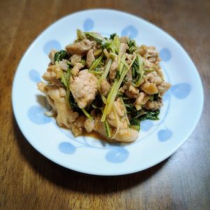 ミツキの作ってみた!投稿(たった10分！豚こまと水菜のうまだれ炒め)
