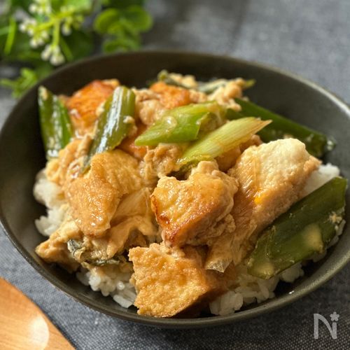 【包丁、まな板いらず！】厚揚げと長ネギの卵とじ丼