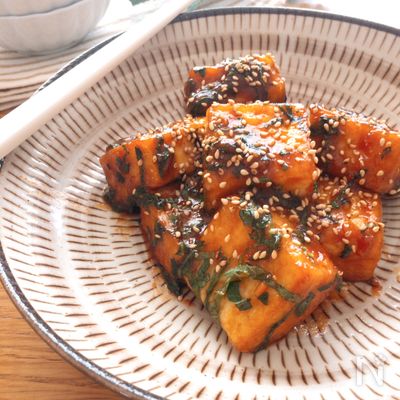 5分あれば余裕・ヘルシーおつまみ♡厚揚げの甘辛大葉味噌炒め♡