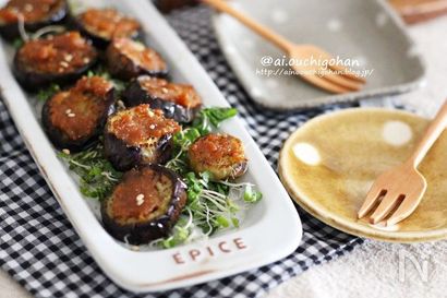 焼き茄子で一口おつまみ♡にんにく味噌のトースター焼き♡