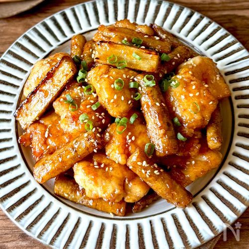 揚げずに簡単【鶏むね肉とごぼうの甘酢唐揚げ】ごはんがすすむ♪
