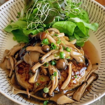 【きのこあんかけハンバーグ】秋のごちそうおかず♪