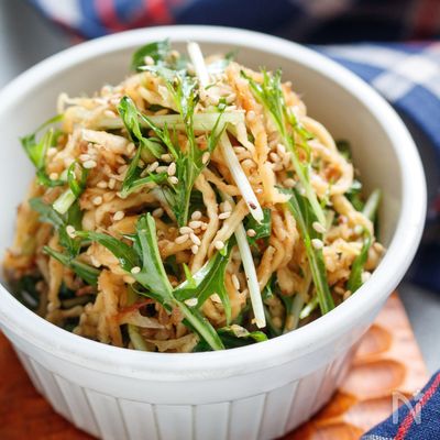 切り干し大根と水菜のごま塩ナムル【#水戻し不要 #やみつき】