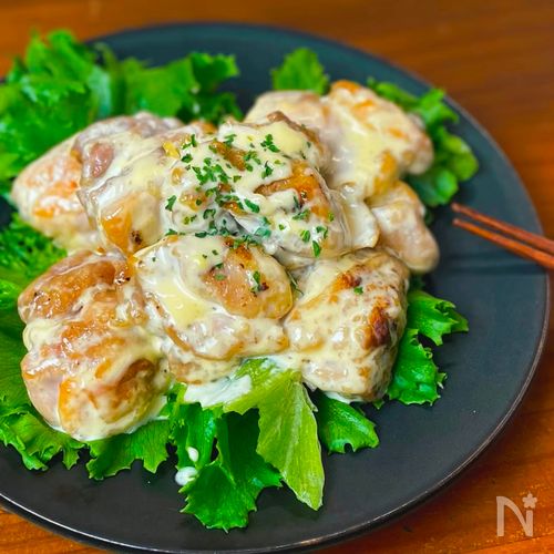 【ガリマヨチキン】ただ焼いて和えるだけで絶品。