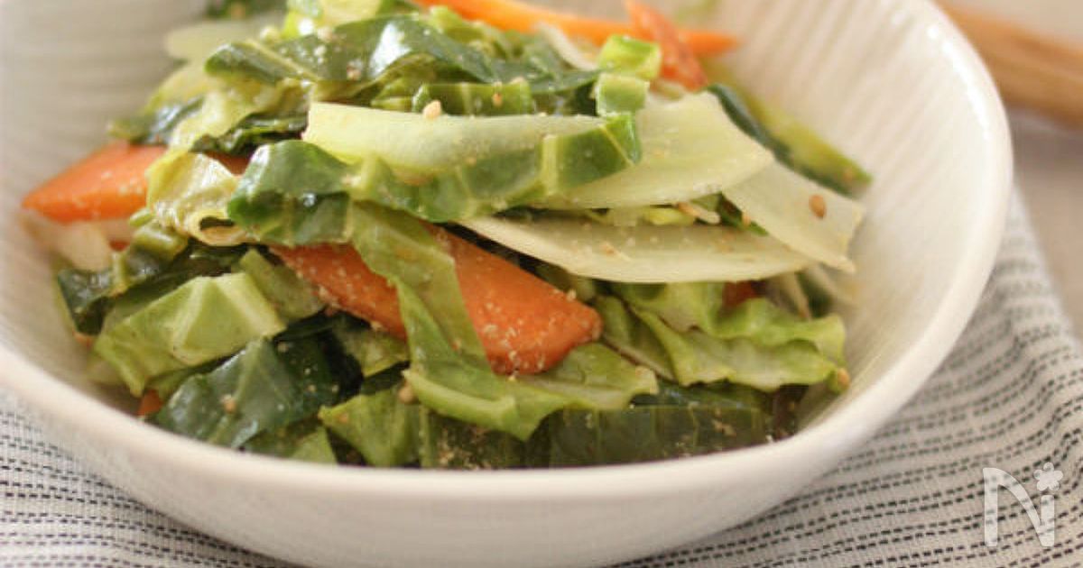 外葉も芯も美味しく食べよう♪キャベツのオイル蒸しごま和え