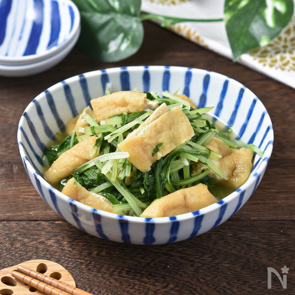 たった5分で楽ちん1品【水菜と油揚げのさっと煮】 | レシピサイトNadia