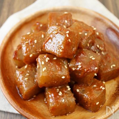 レンジで5分！【甘辛味噌煮こんにゃく】時短でしっかり味染み♩