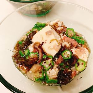 りんの作ってみた!投稿(夏バテ防止に！旨さっぱり♪【豆腐とオクラの梅もずく】)