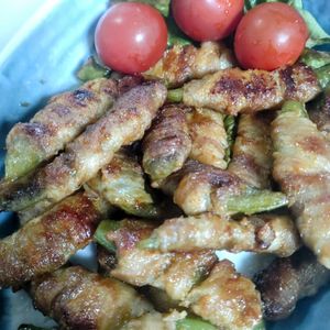 ゆみの作ってみた!投稿(【スナップえんどうの豚巻きしょうが旨だれ】うどんスープで簡単)