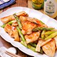【鶏むね肉とアスパラのレモンバター醤油炒め】コク旨レモン味♪