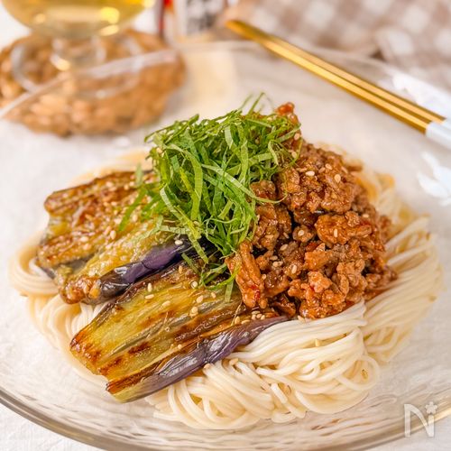材料3つ！ボリューム満点✨【ひき肉と茄子のピリ辛そうめん】