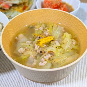 莉子の作ってみた!投稿(鶏ひき肉と白菜のゆず春雨スープ【生姜でぽかぽか♪】)