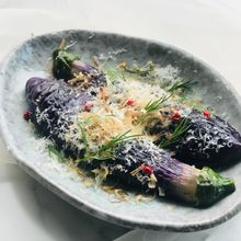 レンジで♪揚げない揚げなすのうまつゆチーズお浸し