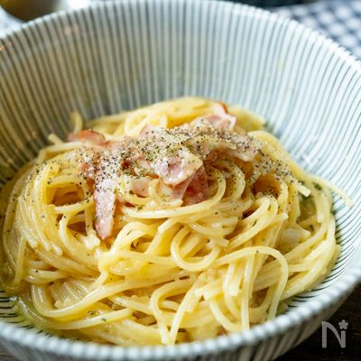 【レンジだけ!丼調理!】卵のカルボナーラ
