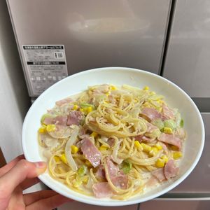 ケの作ってみた!投稿(めちゃ旨！！『キャベツとベーコンのツナクリームパスタ』)