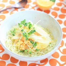 大根スライスとホタテのサラダ中華麺☆にんじんマヨドレッシング