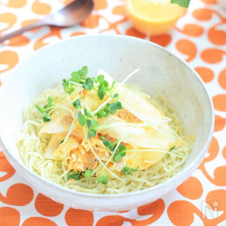 大根スライスとホタテのサラダ中華麺 にんじんマヨドレッシング By Satomi レシピサイト Nadia ナディア プロの料理家のおいしいレシピ