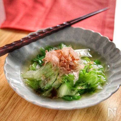 ＼白だしで一発・3分・包丁いらず！／ レタスのおひたし